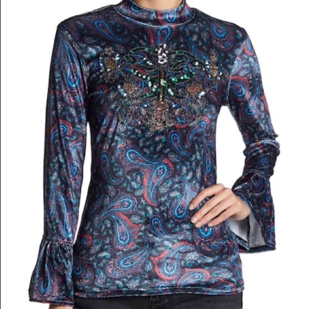 NWT free people embellished front printed blouse